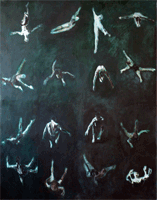 oil painting with 25 panels of rotating gymnasts